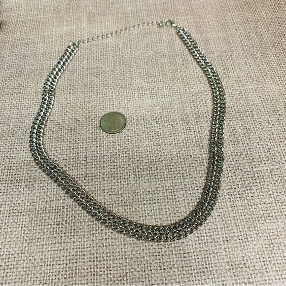 Silver Double Layer Chain Necklace - Picture 1 of 2